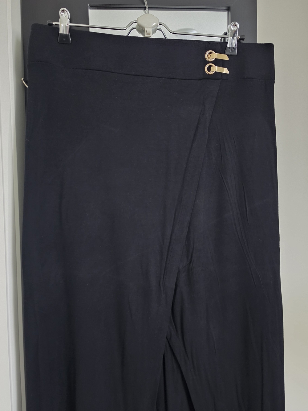 INC International Concepts Black Maxi Skirt Gold Hardware Wrap Slit
